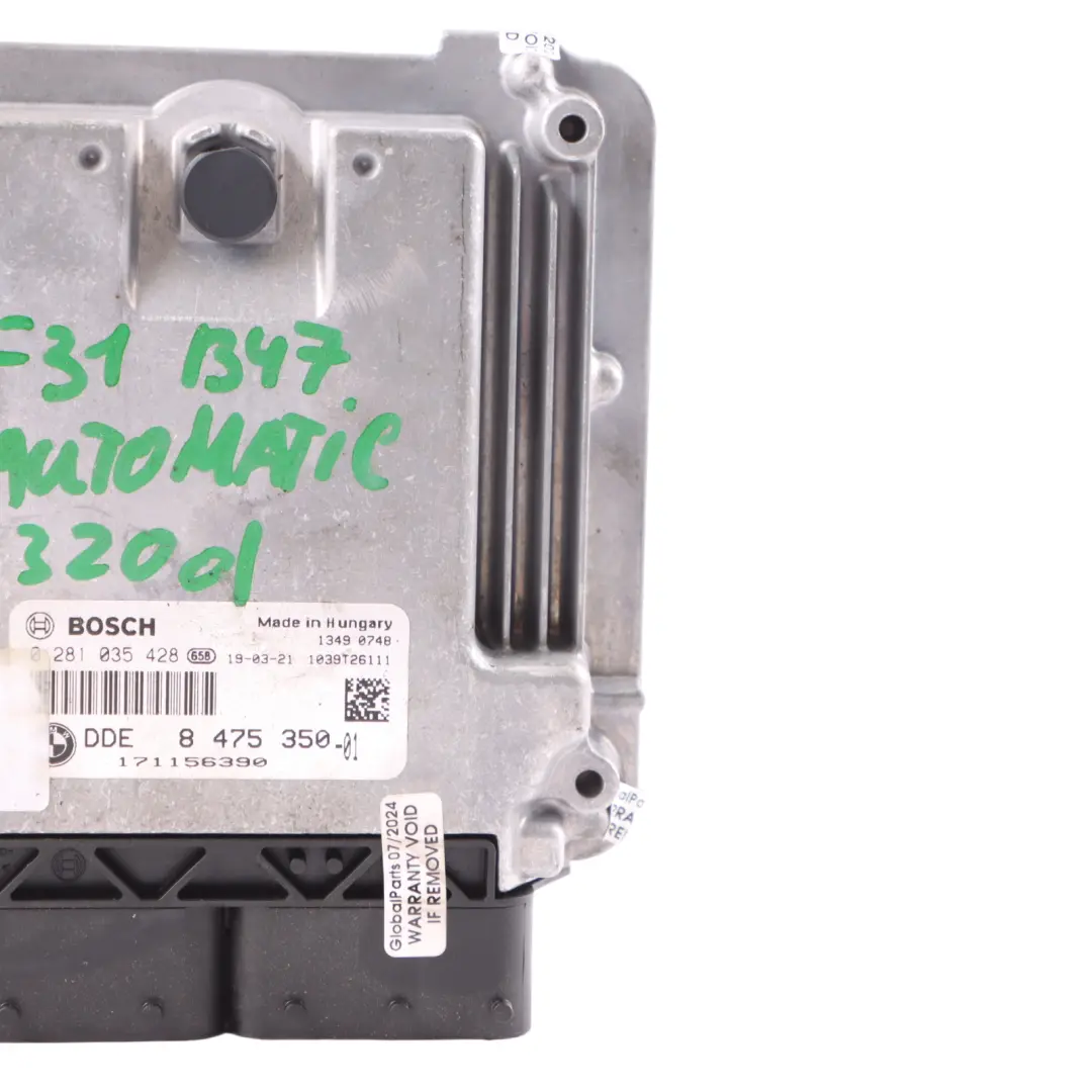 BMW F20 F21 LCI 116D Diesel B37 B37D15A 116HP Motor ECU DDE Manual - SKU 8475350-1 - Número de pieza 8475350