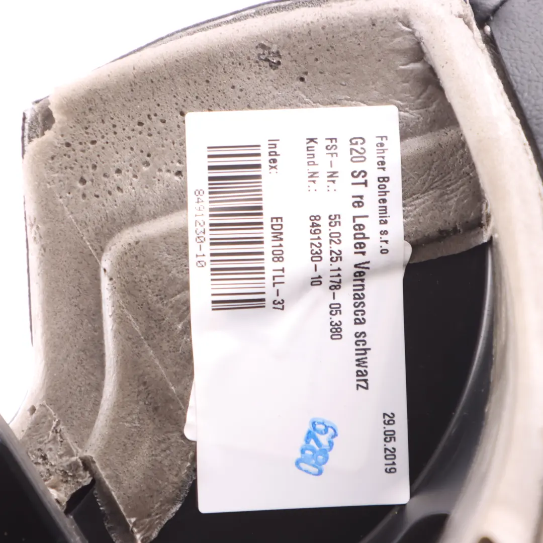 Finisher Right O/S Bench Side Lateral Leather Vernasca Black to BMW G20 Rear Seat with Part number 8491230 BMW G20 Rear Seat Finisher Right O/S Bench Side Lateral Leather Vernasca Black - SKU 8491230 - Part number 8491230