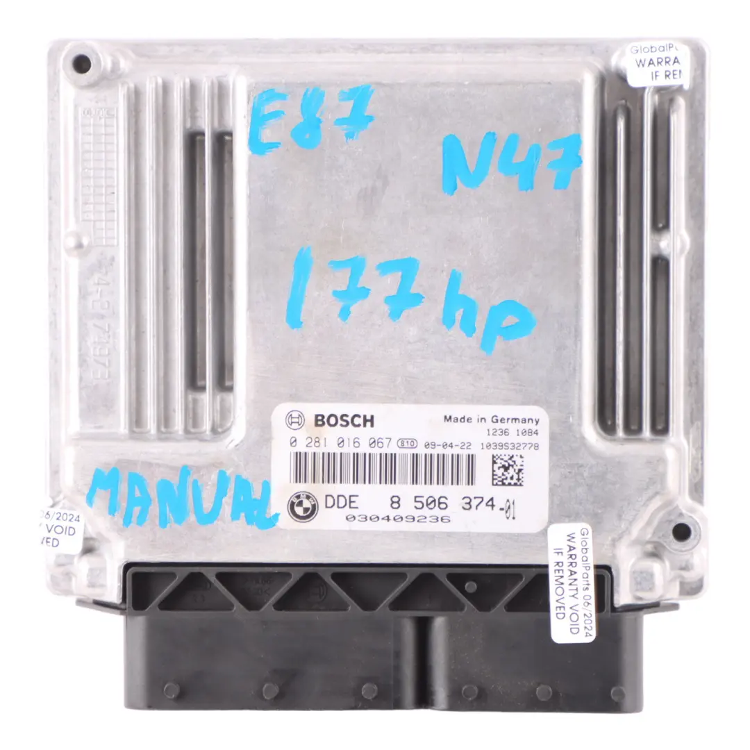 177 KM N47 ECU Komputer Silnika DDE do BMW E60 E87 E90 120D o numerze 8506374 BMW E60 E87 E90 120D 177 KM N47 ECU Komputer Silnika DDE - SKU 8506374-6 - Numer Części 8506374