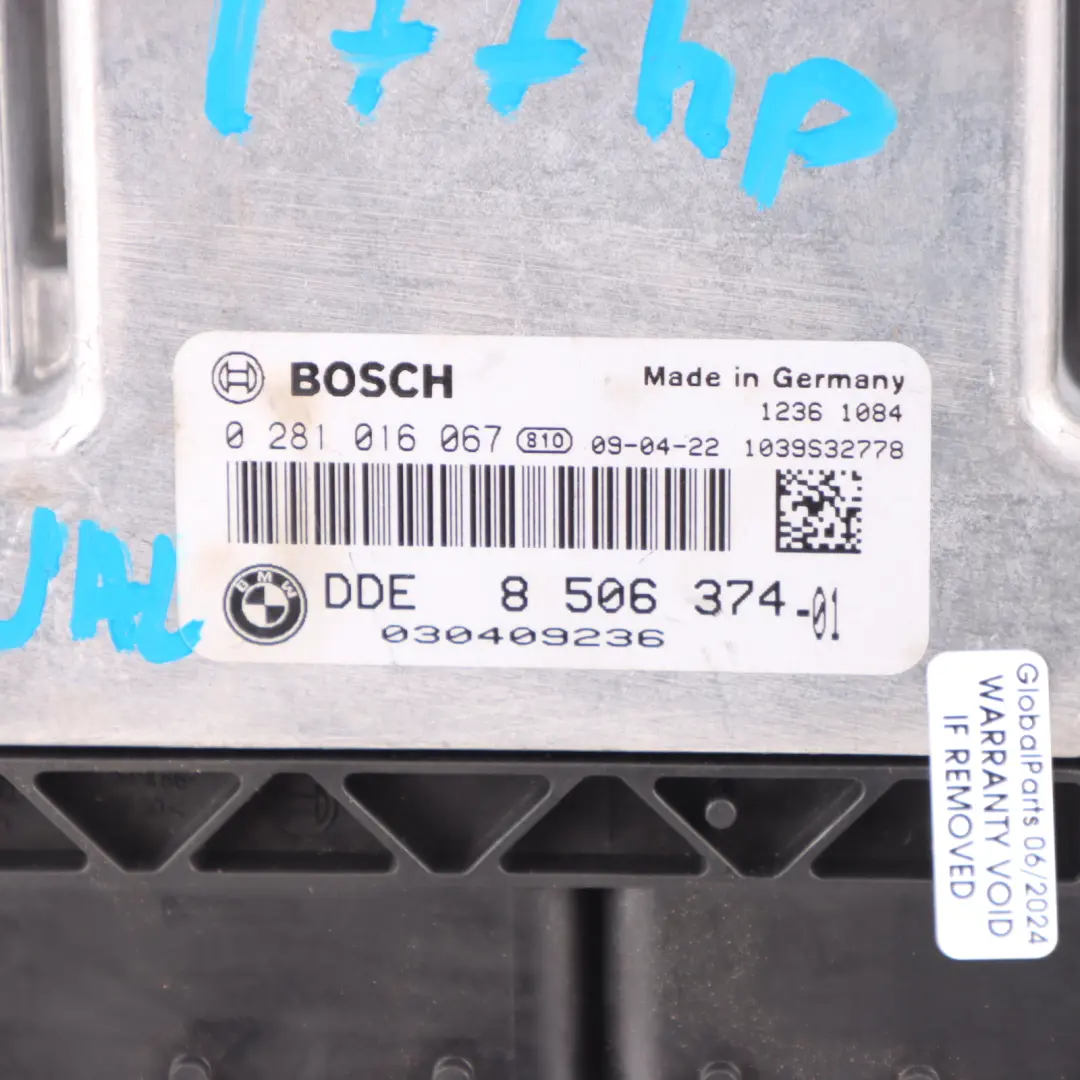 177 CV N47 ECU Unità Di Controllo Motore DDE per BMW E60 E87 E90 120D con numero di parte 8506374 BMW E60 E87 E90 120D 177 CV N47 ECU Unità Di Controllo Motore DDE - SKU 8506374-6 - Numero di parte 8506374
