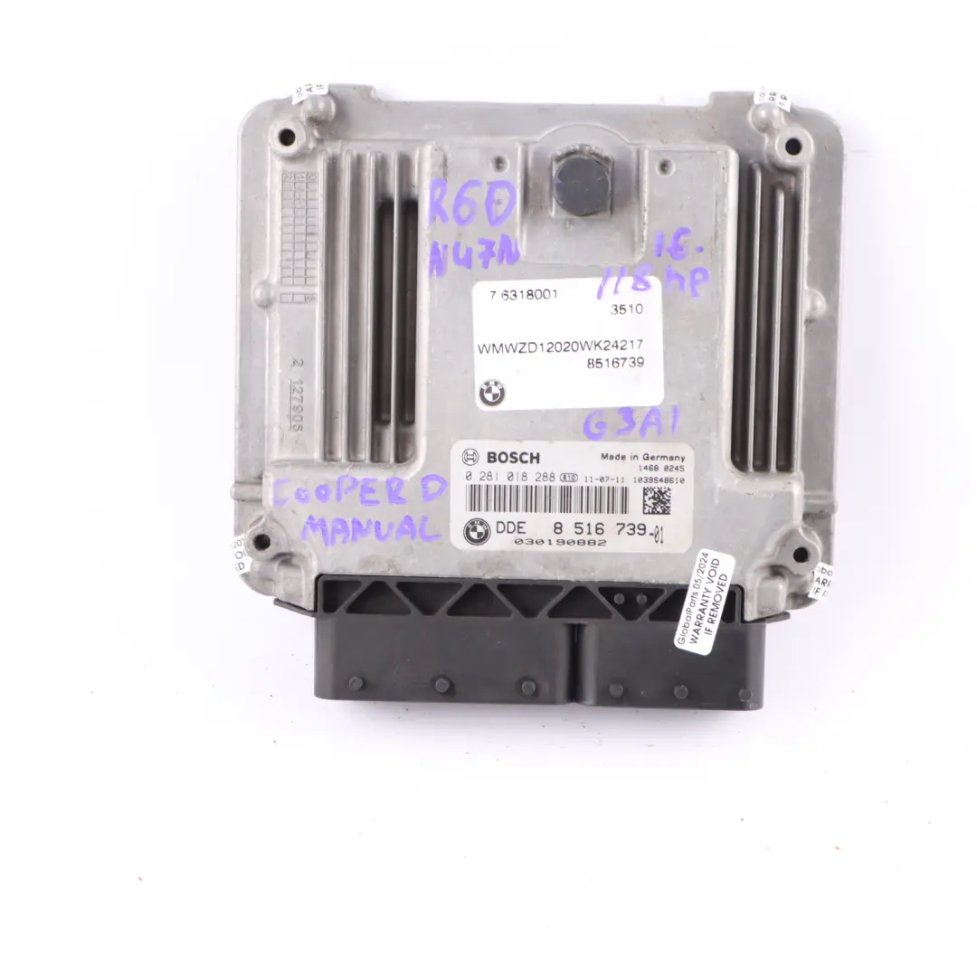 Mini Cooper D R55 R56 LCI R60 N47N Engine ECU Kit DDE CAS3 Key Manual - SKU 8516739-5 - Part number 8516739