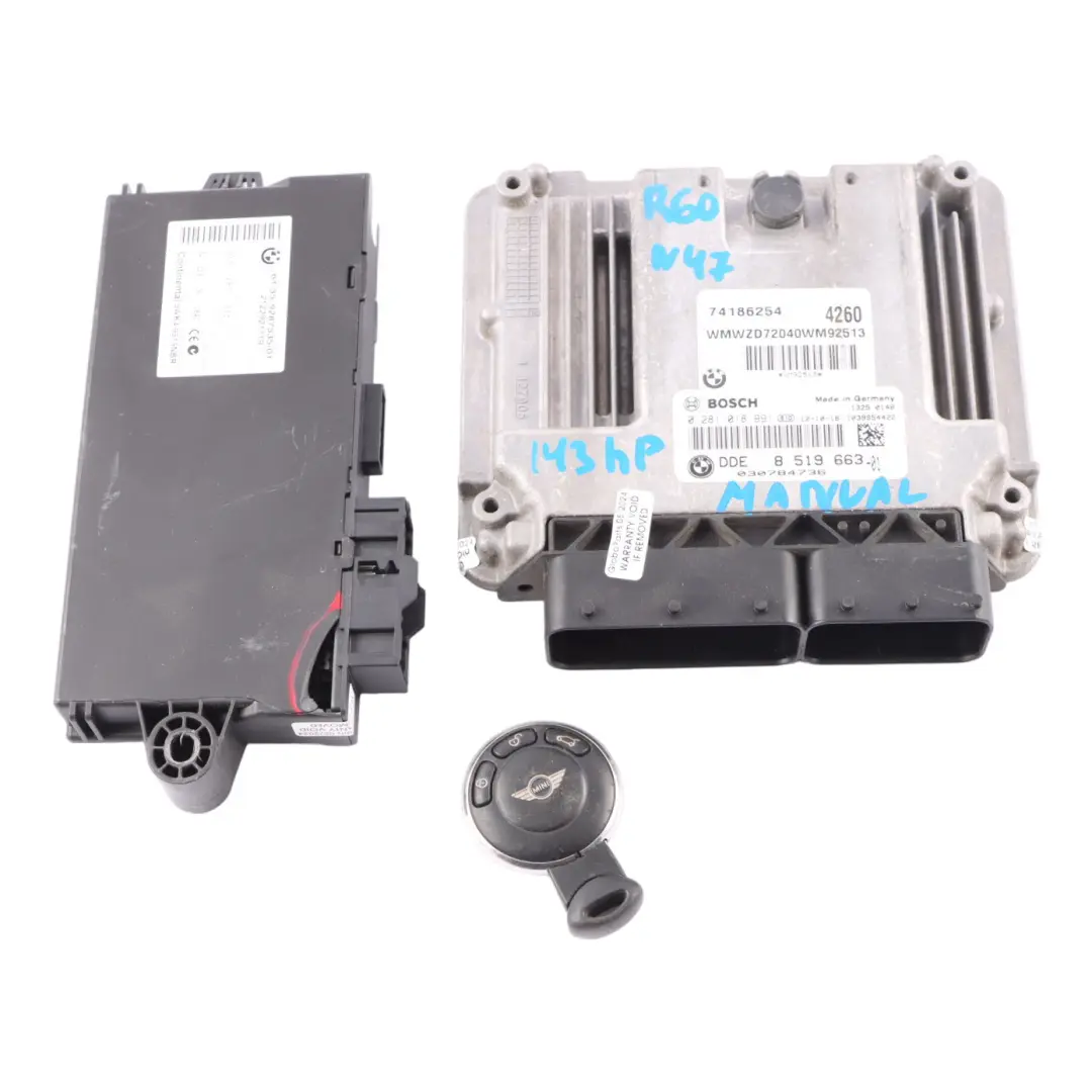 N47N 2.0 ECU Kit DDE CAS3 Key Manual to Mini Cooper R60 Cooper SD ALL4 with Part number 8519663 Mini Cooper R60 Cooper SD ALL4 N47N 2.0 ECU Kit DDE CAS3 Key Manual - SKU 8519663-20 - Part number 8519663