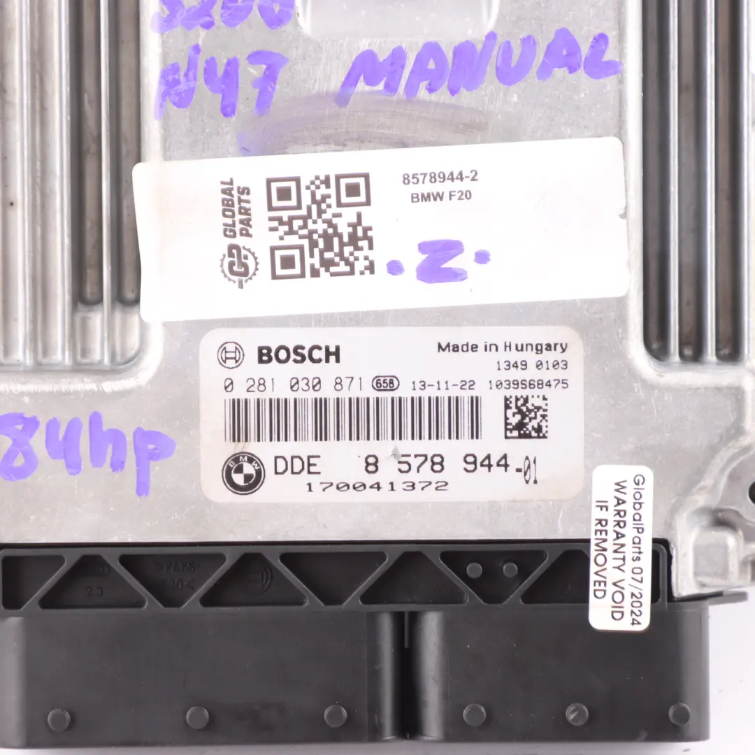  Kit ECU Moteur BMW F20 120D F30 320D 184HP N47N DDE FEM Clé - SKU 8578944-2 - Numéro de pièce 8578944