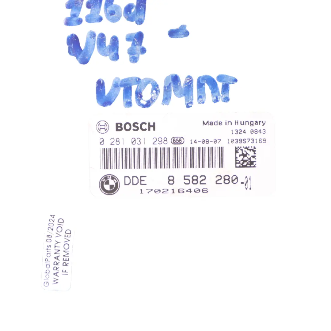 BMW F20 F21 116d N47N 116HP Engine ECU Kit DDE + Key + FEM Automatic - SKU 8582280-6 - Part number 8582280