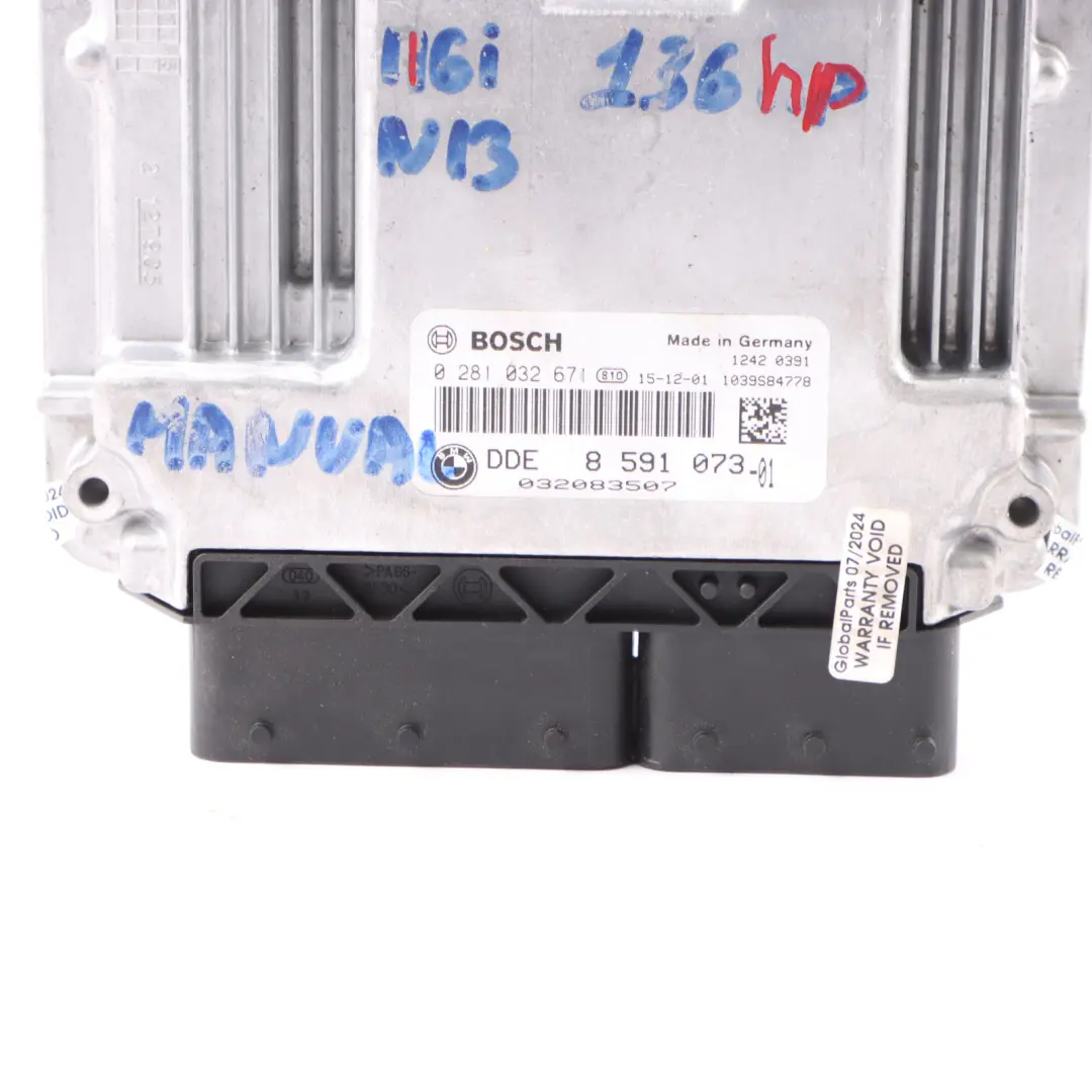 136HP N13 Engine ECU Unit DDE Manual to BMW F20 116i F30 316i with Part number 8591073 BMW F20 116i F30 316i 136HP N13 Engine ECU Unit DDE Manual - SKU 8591073-6 - Part number 8591073