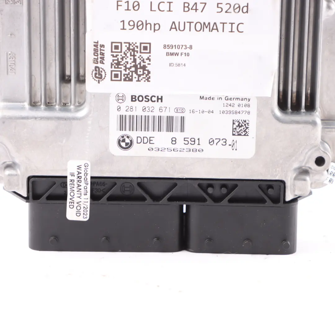B47 190HP Engine Control Unit ECU DDE Automatic to BMW F10 F11 LCI 520d with Part number 8591073 BMW F10 F11 LCI 520d B47 190HP Engine Control Unit ECU DDE Automatic - SKU 8591073-8 - Part number 8591073
