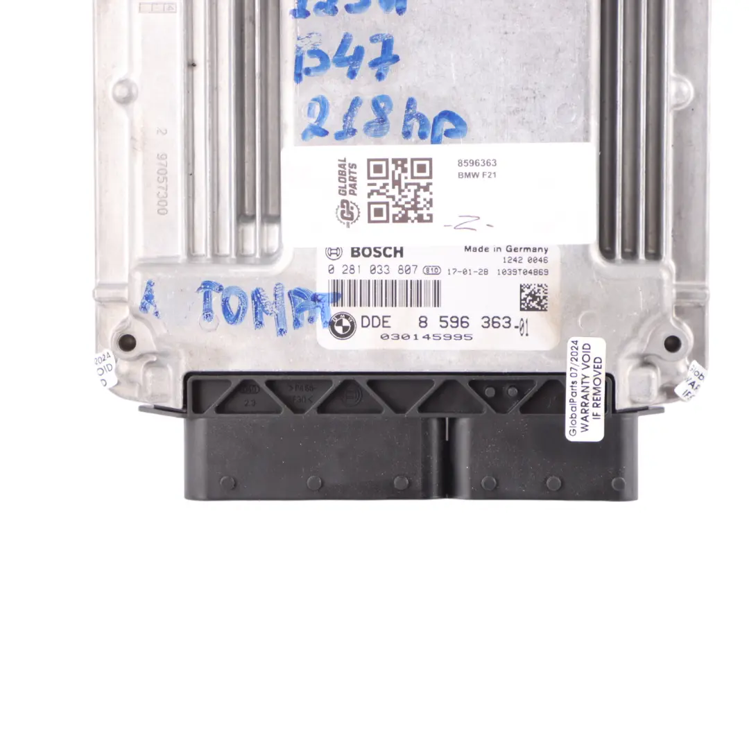 B47 224HP Engine Control Unit ECU DDE to BMW F20 125d F30 325d LCI F32 425d with Part number 8596363 BMW F20 125d F30 325d LCI F32 425d B47 224HP Engine Control Unit ECU DDE - SKU 8596363 - Part number 8596363