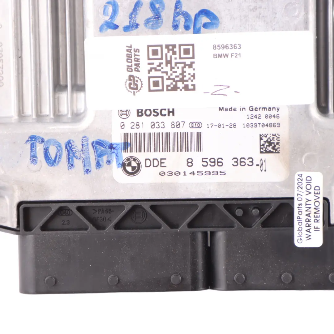 B47 224HP Engine Control Unit ECU DDE to BMW F20 125d F30 325d LCI F32 425d with Part number 8596363 BMW F20 125d F30 325d LCI F32 425d B47 224HP Engine Control Unit ECU DDE - SKU 8596363 - Part number 8596363