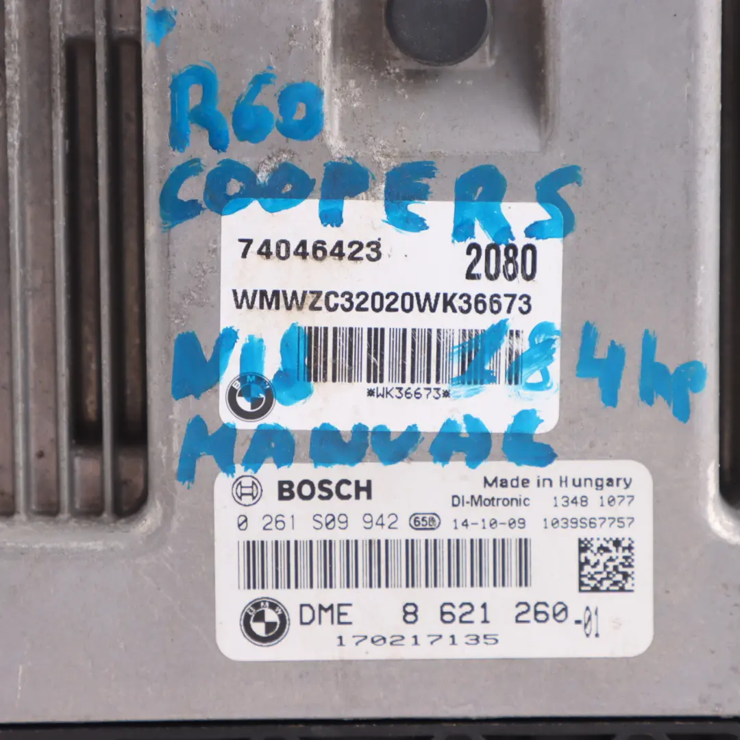 Control Unit Module DME Manual to Mini Cooper S R60 N18 184 HP Engine with Part number 8621260 Mini Cooper S R60 N18 184 HP Engine Control Unit Module DME Manual - SKU 8621260-1 - Part number 8621260