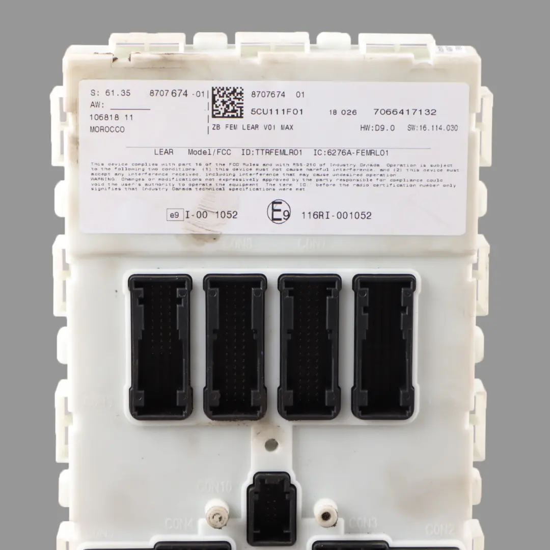 Body Control Comfort Module Unit FEM ECU to BMW F20 F30 F80 F82 F87 with Part number 8707674 BMW F20 F30 F80 F82 F87 Body Control Comfort Module Unit FEM ECU - SKU 8707674 - Part number 8707674