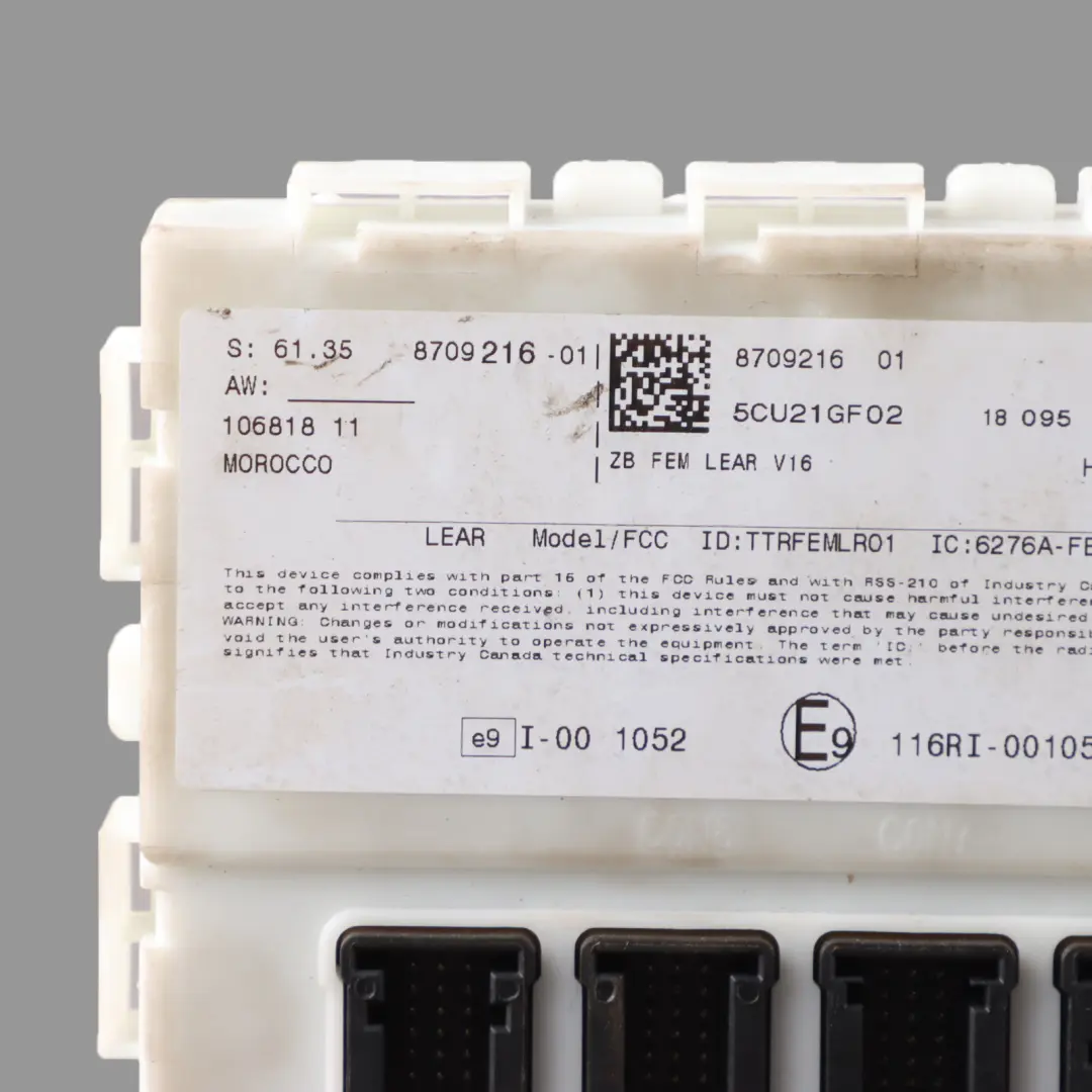 Body Control Comfort Module Unit FEM ECU LR01 to BMW F20 F21 F30 F31 F32 with Part number 8709216 BMW F20 F21 F30 F31 F32 Body Control Comfort Module Unit FEM ECU LR01 - SKU 8709216 - Part number 8709216