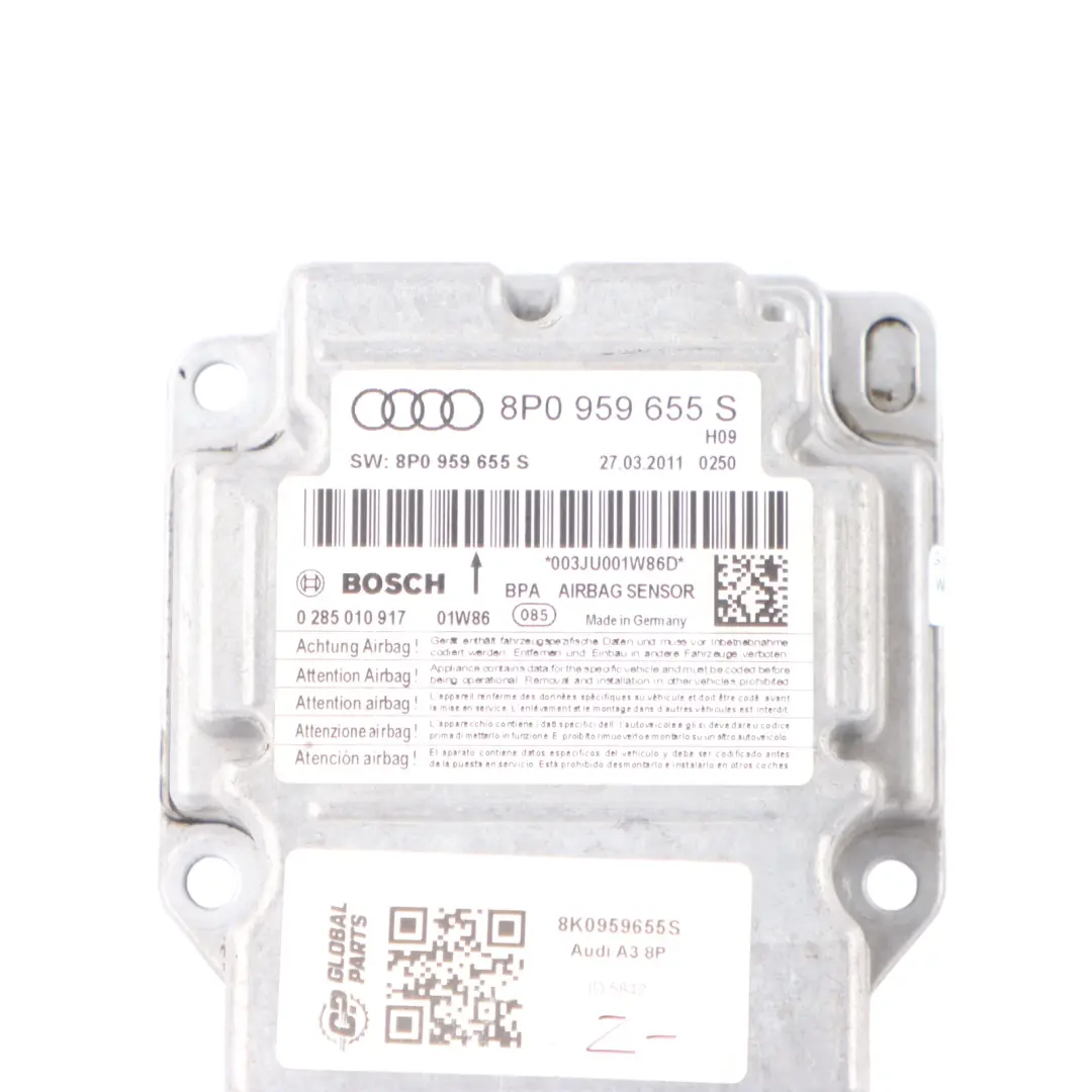 Audi A3 8P Air Bag Module Control Unit ECU SRS Module Unit - SKU 8K0959655S - Part number 8K0959655S
