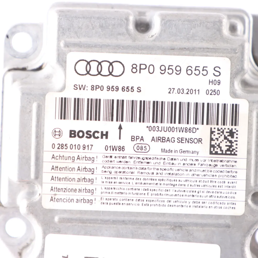 Bag Module Control Unit ECU SRS Module Unit to Audi A3 8P Air with Part number 8K0959655S Audi A3 8P Air Bag Module Control Unit ECU SRS Module Unit - SKU 8K0959655S - Part number 8K0959655S