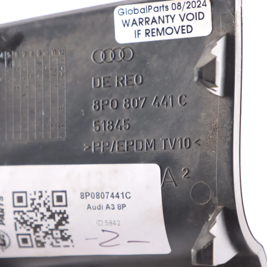 Bumper Towing Tow Eye Hook Cover Flap Cap to Audi A3 8P Rear with Part number 8P0807441C Audi A3 8P Rear Bumper Towing Tow Eye Hook Cover Flap Cap - SKU 8P0807441C - Part number 8P0807441C