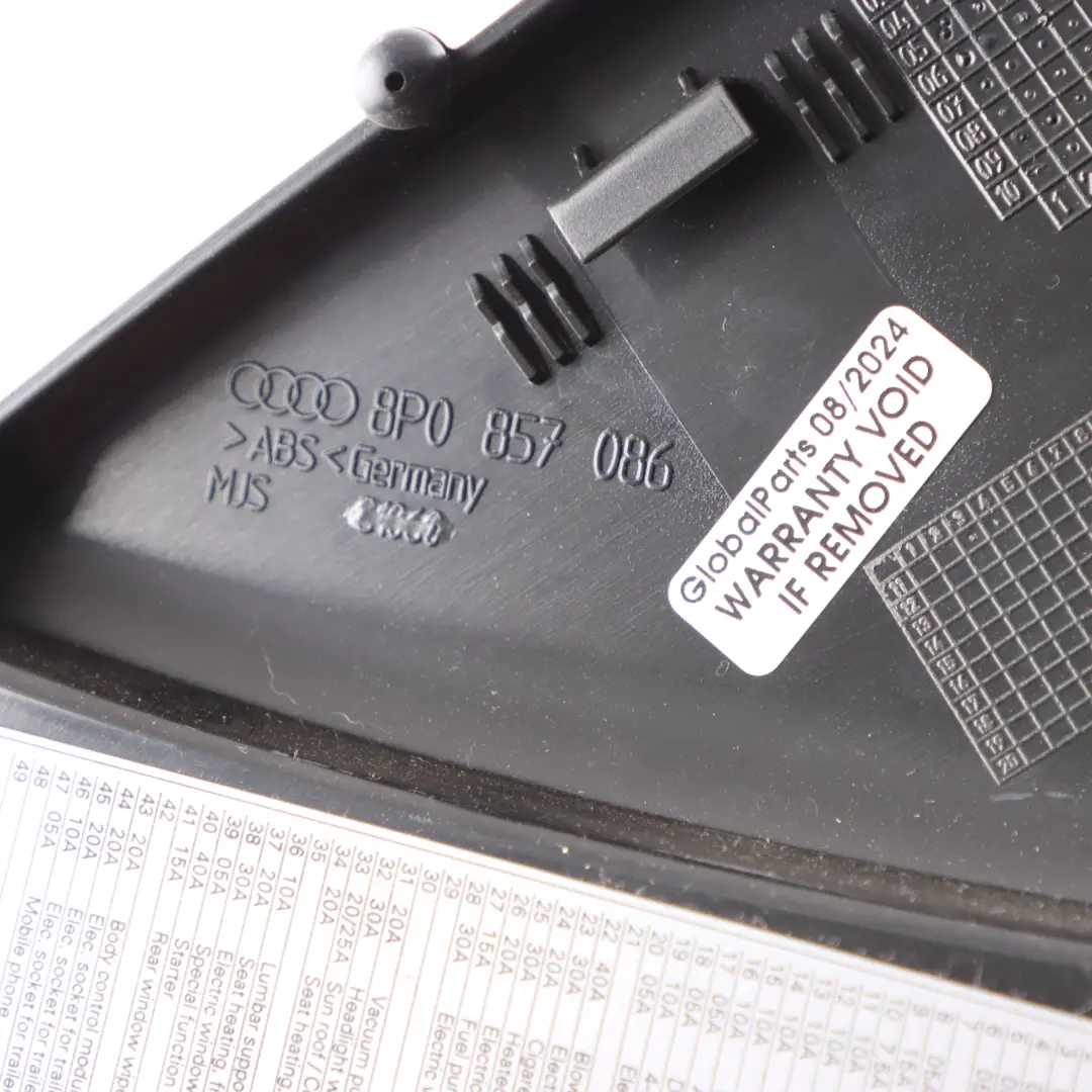 Audi A3 8P Dashboard Cover Right O/S Dash Trim End Cap Cover Black - SKU 8P0857086 - Part number 8P0857086
