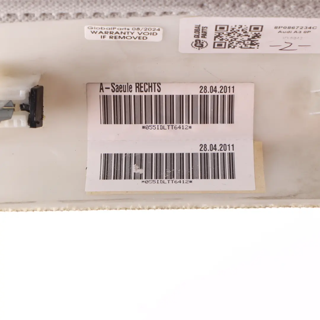 Audi A3 8P A-Säule Verkleidung Panel Rechts Grau - SKU 8P0867234C - Teilenummer 8P0867234C