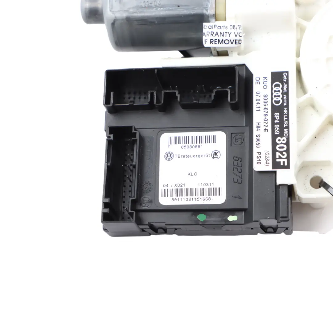  Motor regulador de ventana trasera derecha la puerta del Audi A3 8P - SKU 8P4959802F - Número de pieza 8P4959802F