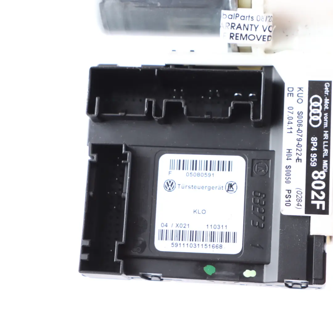  Motor regulador de ventana trasera derecha la puerta del Audi A3 8P - SKU 8P4959802F - Número de pieza 8P4959802F