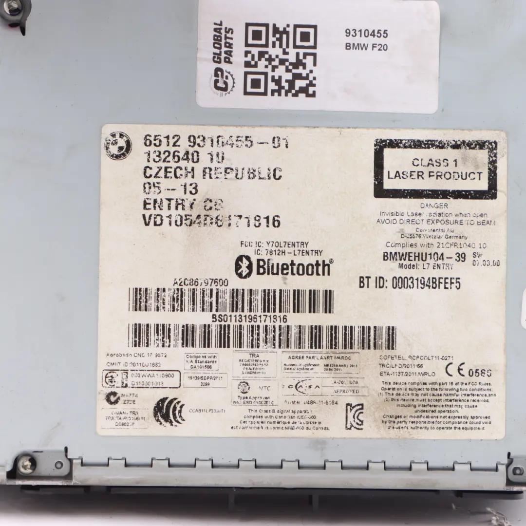  Unidad principal BMW F20 F21 F30 Radio Profesional CD Player Módulo - SKU 9310455 - Número de pieza 9310455