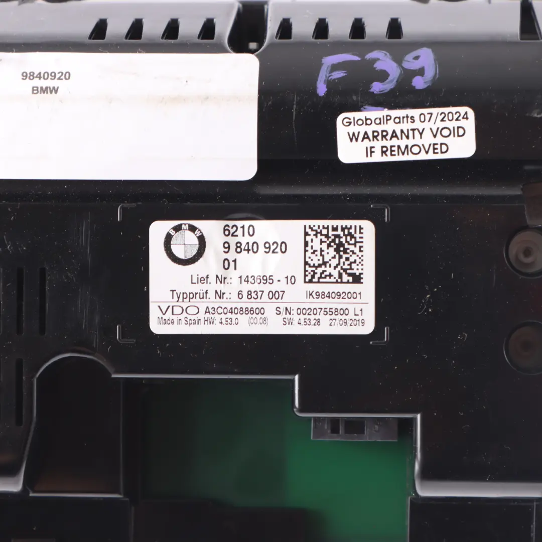 Instrument Cluster Speedo Clocks Meter Automatic to BMW X2 F39 Diesel with Part number 9840920 BMW X2 F39 Diesel Instrument Cluster Speedo Clocks Meter Automatic - SKU rhd-9840920 - Part number 9840920