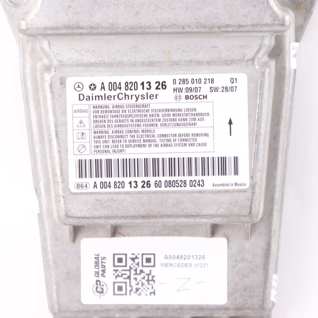 SRS Control Unit Module ECU Air to Mercedes C216 W221 with Part number A0048201326 Mercedes C216 W221 SRS Control Unit Module ECU Air - SKU A0048201326 - Part number A0048201326