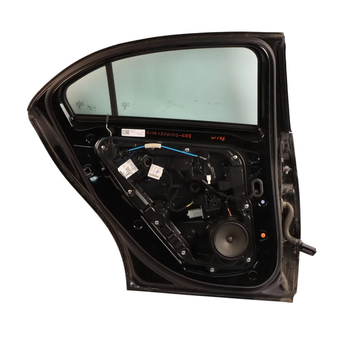 Door Rear Left N/S A-Class Kosmos Cosmic Black Metallic - 191 to Mercedes W176 with Part number A1767300105 Mercedes W176 Door Rear Left N/S A-Class Kosmos Cosmic Black Metallic - 191 - SKU A1767300105-COS - Part number A1767300105