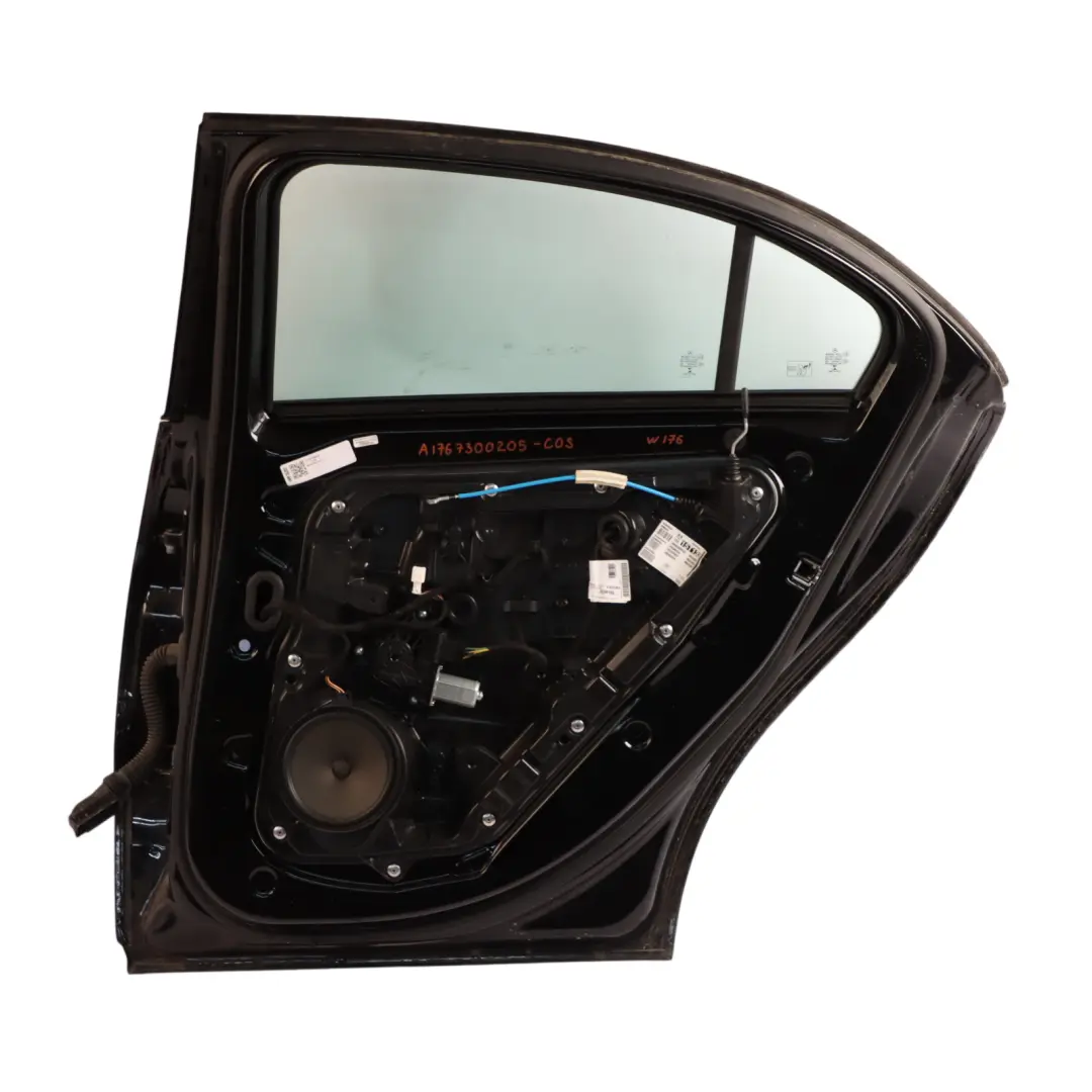 Door Rear Right O/S A-Class Kosmos Cosmic Black Metallic - 191 to Mercedes W176 with Part number A1767300205 Mercedes W176 Door Rear Right O/S A-Class Kosmos Cosmic Black Metallic - 191 - SKU A1767300205-COS - Part number A1767300205