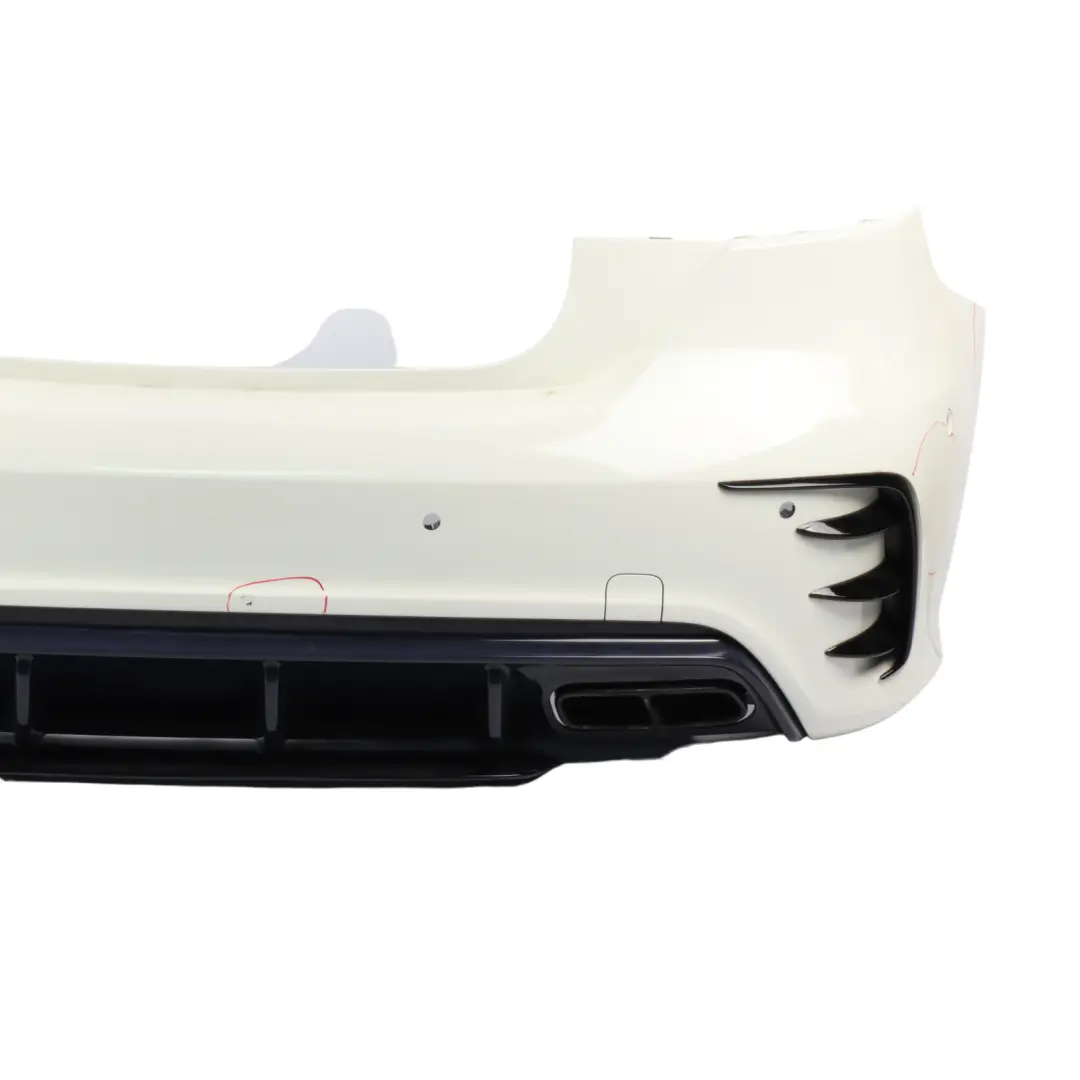 Bumper Rear Trim Panel AMG Bumper Covering Calcite White - 650 to Mercedes W176 with Part number A1768800201 Mercedes W176 Bumper Rear Trim Panel AMG Bumper Covering Calcite White - 650 - SKU A1768800201-CW - Part number A1768800201