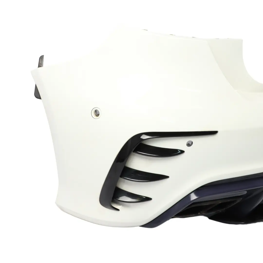 Bumper Rear Trim Panel AMG Bumper Covering Calcite White - 650 to Mercedes W176 with Part number A1768800201 Mercedes W176 Bumper Rear Trim Panel AMG Bumper Covering Calcite White - 650 - SKU A1768800201-CW - Part number A1768800201