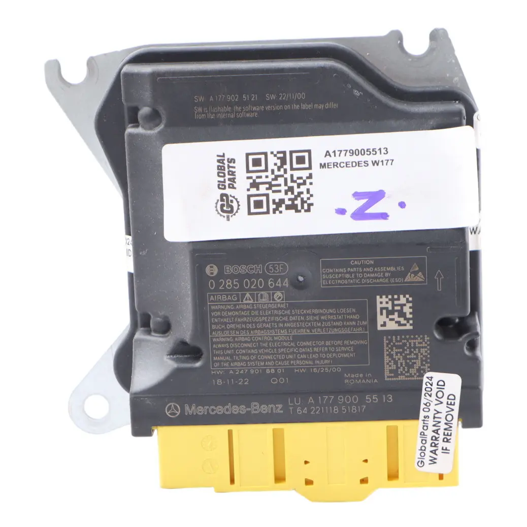 Airbag Module Mercedes C118 W177 W247 Front Air Bag Control Unit ECU to with Part number A1779005513 Airbag Module Mercedes C118 W177 W247 Front Air Bag Control Unit ECU - SKU A1779005513 - Part number A1779005513