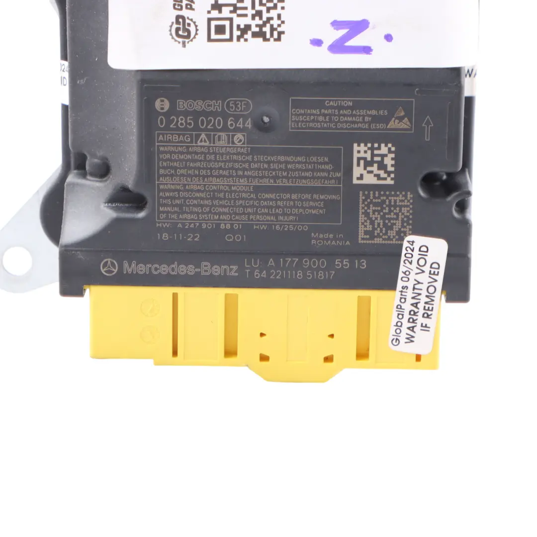  Airbag Module Mercedes C118 W177 W247 Front Air Bag Control Unit ECU - SKU A1779005513 - Part number A1779005513