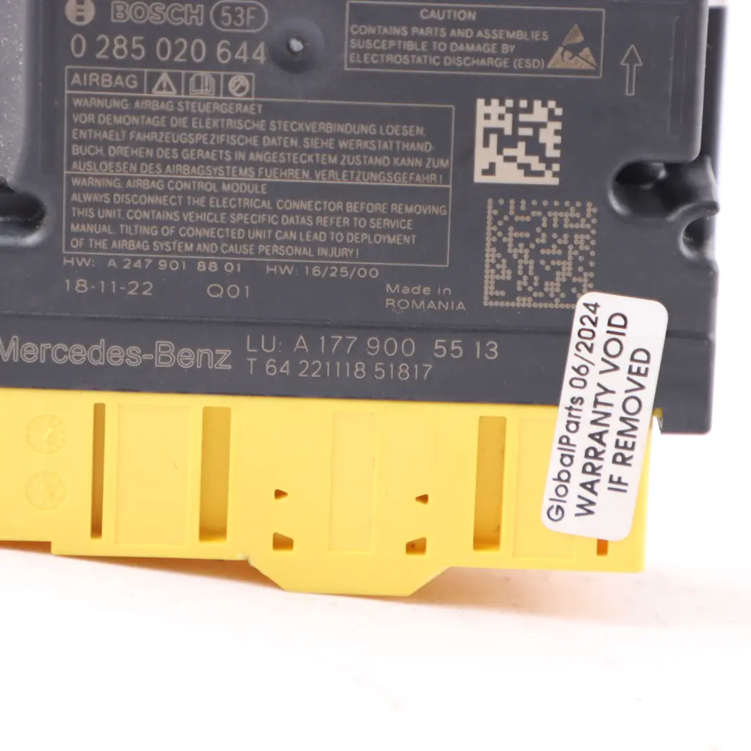  Airbag Module Mercedes C118 W177 W247 Front Air Bag Control Unit ECU - SKU A1779005513 - Part number A1779005513