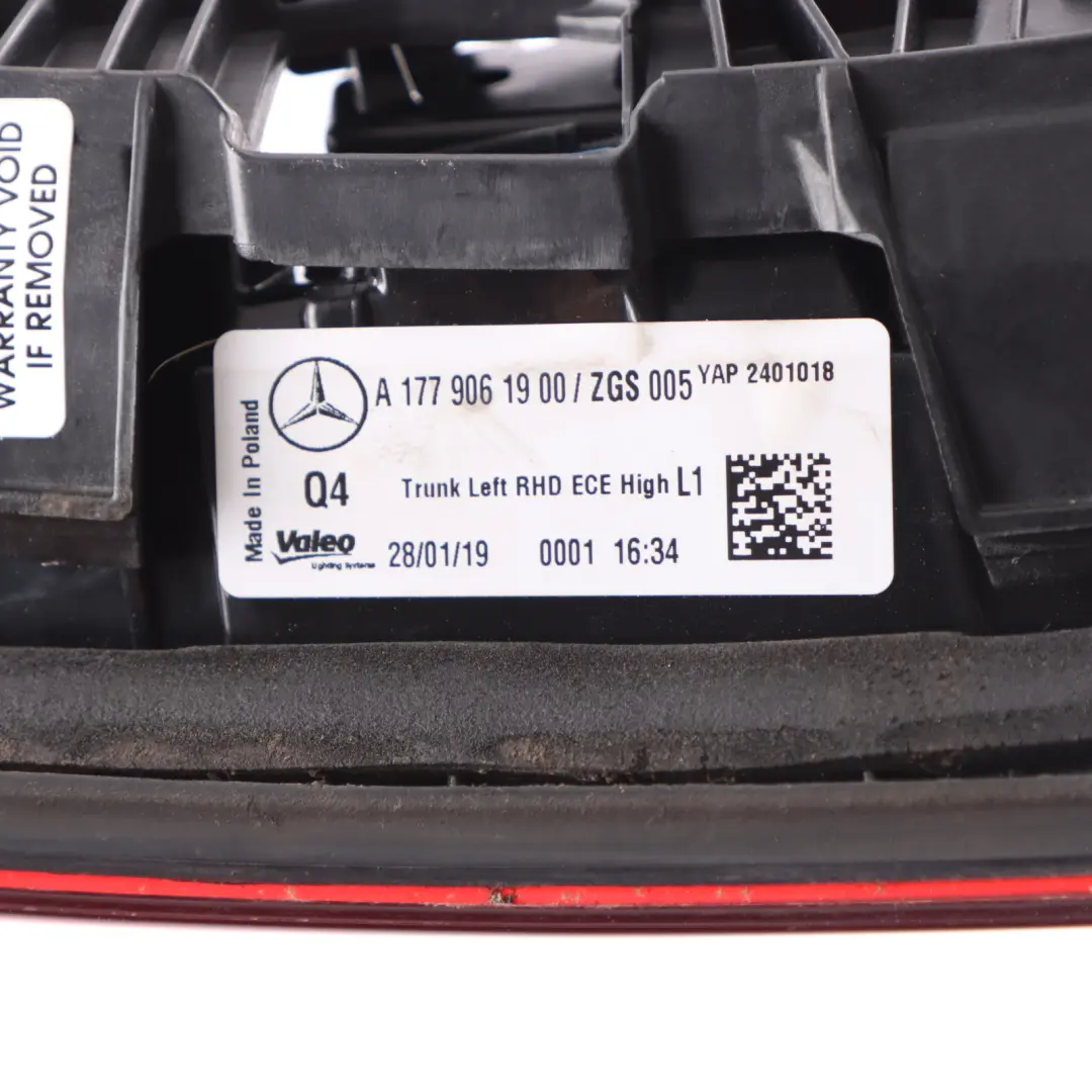 Mercedes W177 Rear Light Trunk Tailgate Left N/S Inner Tail Lamp - SKU rhd-A1779061900-2 - Part number A1779061900