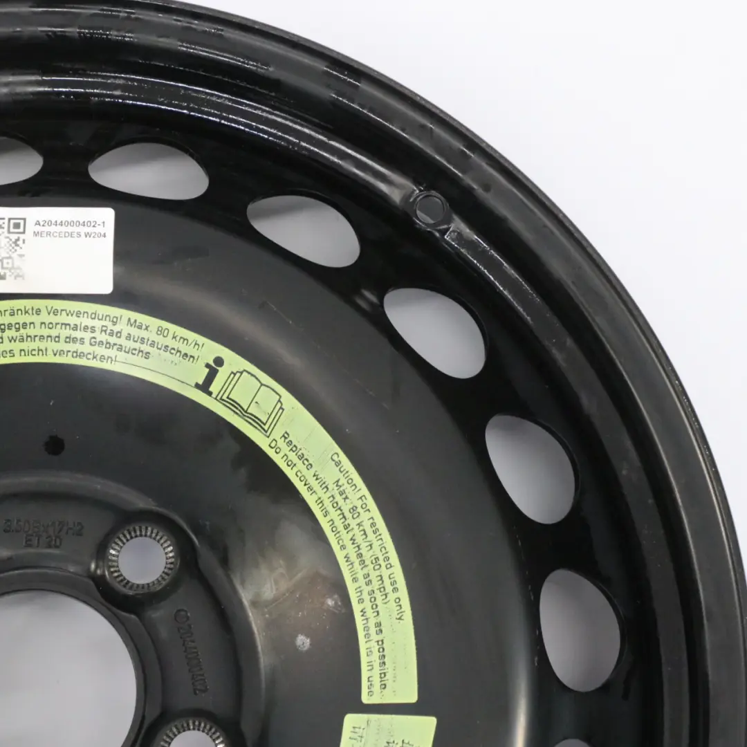 Rueda de repuesto Acero R17 3,5J 17" ET:20 para Mercedes W204 con número de pieza A2044000402 Mercedes W204 Rueda de repuesto Acero R17 3,5J 17" ET:20 - SKU A2044000402-1 - Número de pieza A2044000402