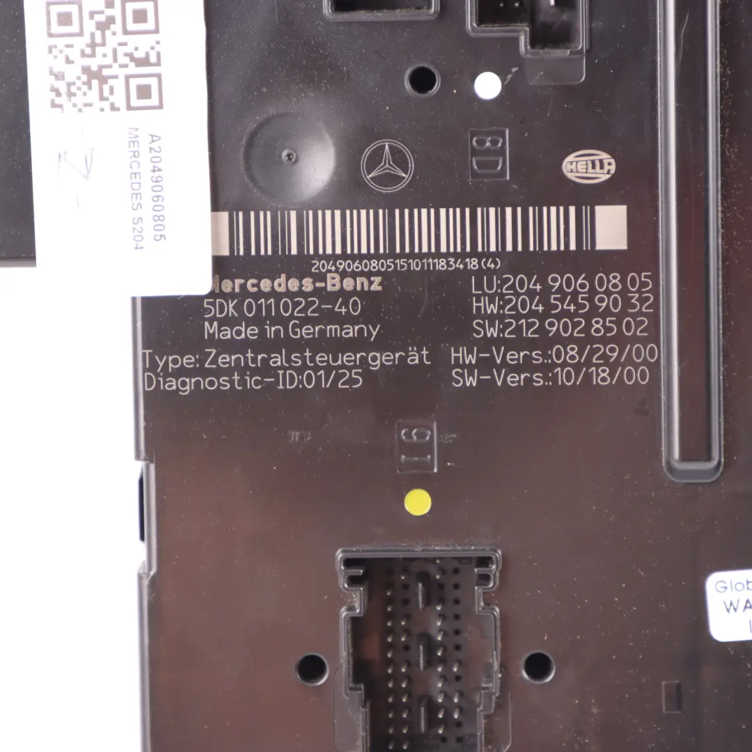 SAM Control Module Unit Fuse Box to Mercedes S204 Estate Rear with Part number A2049060805 Mercedes S204 Estate Rear SAM Control Module Unit Fuse Box - SKU A2049060805 - Part number A2049060805