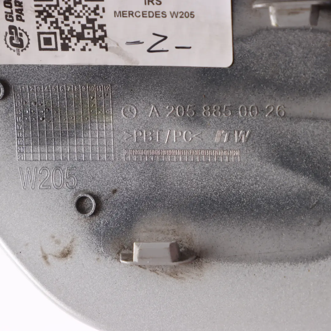 Bumper Charge Socket Cover Trim Flap Cap Iridium Silver - 775 to Mercedes W205 Rear with Part number A2058850026 Mercedes W205 Rear Bumper Charge Socket Cover Trim Flap Cap Iridium Silver - 775 - SKU A2058850026-IRS - Part number A2058850026