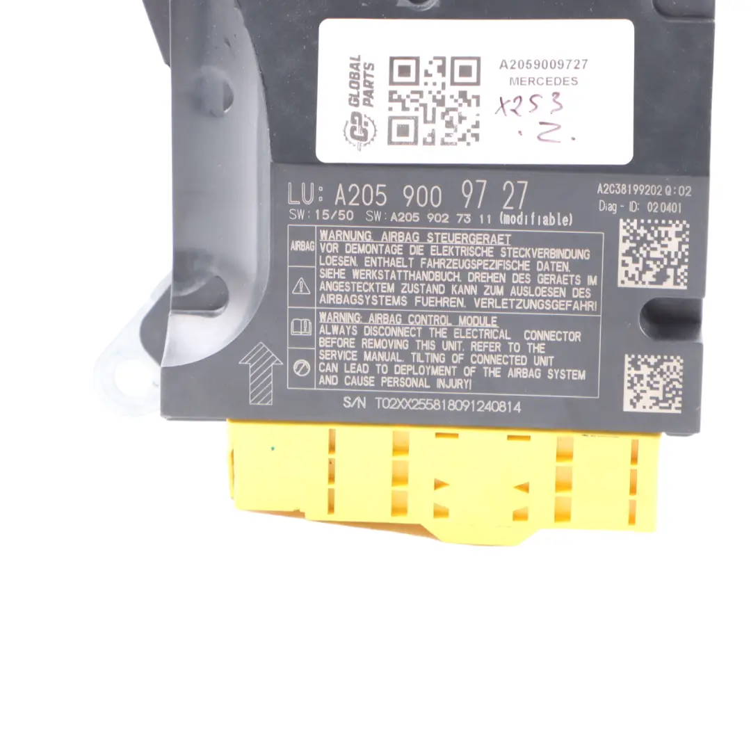  Módulo SRC Mercedes W205 Aire Delantero Unidad Control SRS ECU - SKU A2059009727 - Número de pieza A2059009727