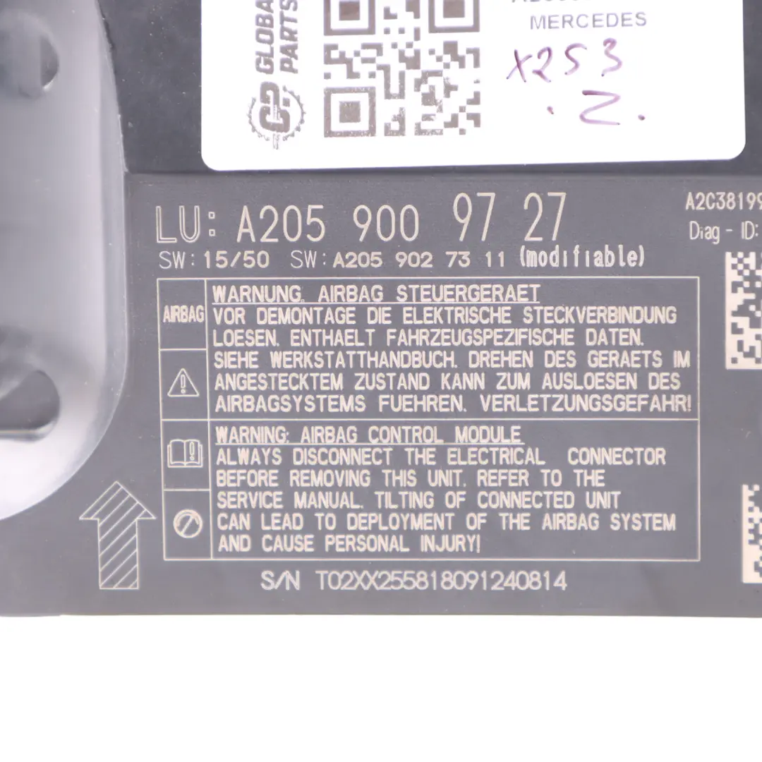 Módulo SRC Mercedes W205 Aire Delantero Unidad Control SRS ECU para con número de pieza A2059009727 Módulo SRC Mercedes W205 Aire Delantero Unidad Control SRS ECU - SKU A2059009727 - Número de pieza A2059009727