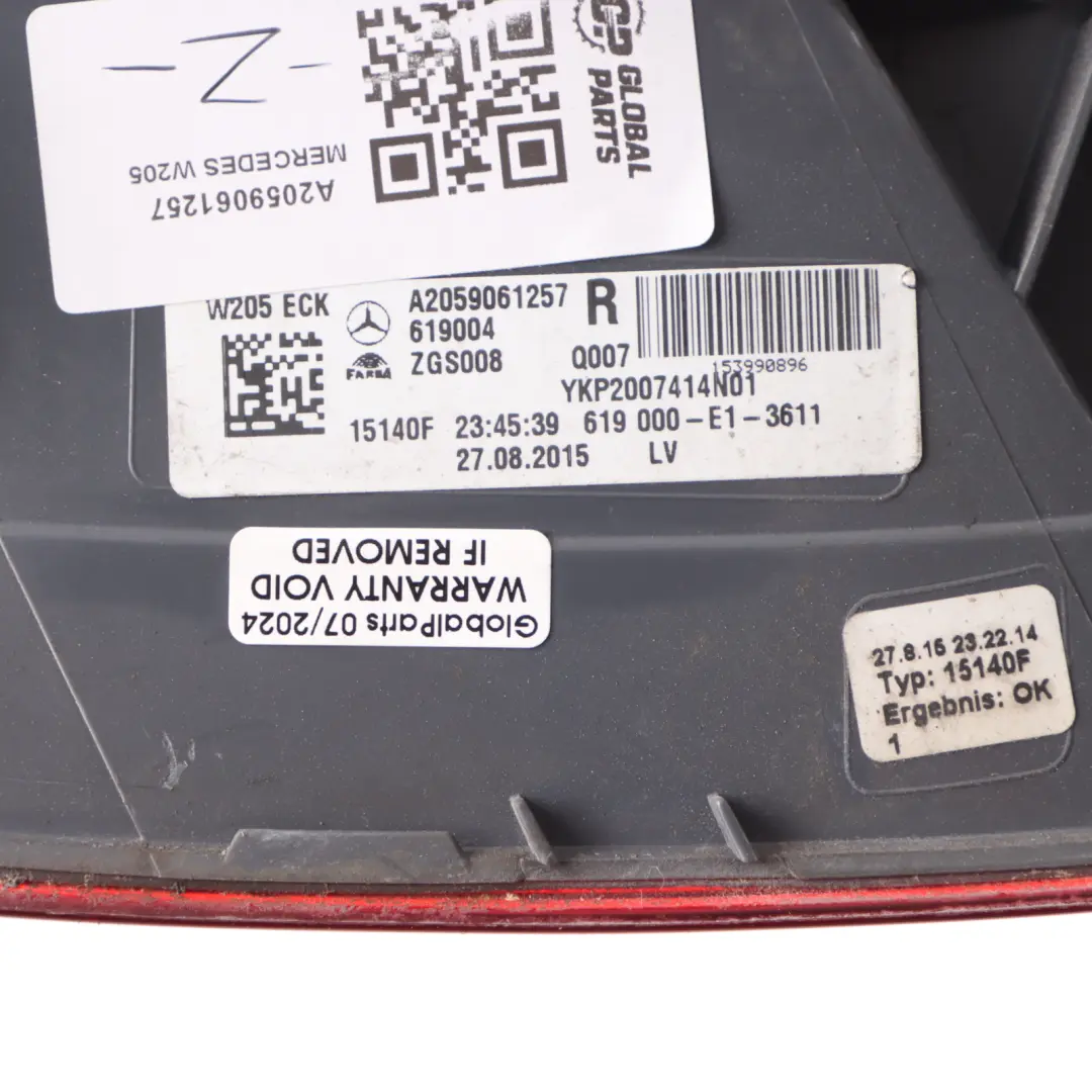 OSR RH Driver Side Tail Light Lamp to Mercedes W205 C-Class with Part number A2059061257 Mercedes W205 C-Class OSR RH Driver Side Tail Light Lamp - SKU A2059061257 - Part number A2059061257