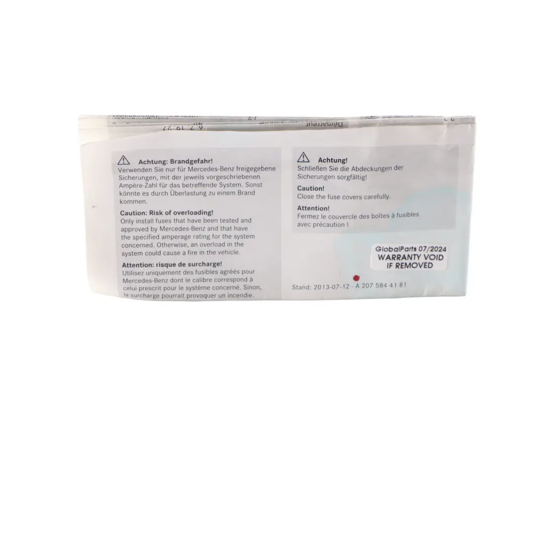 Mercedes C207 Scatola fusibili Raggruppamento fusibili Mappa Scheda - SKU A2075844181 - Numero di parte A2075844181