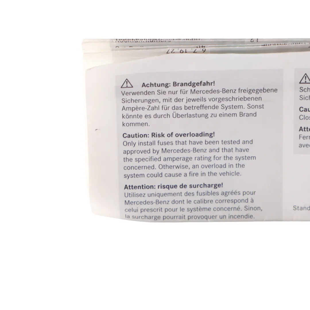 Mercedes C207 Fuse Box Grouping Fuse Placement Map Card Diagram - SKU A2075844181 - Part number A2075844181