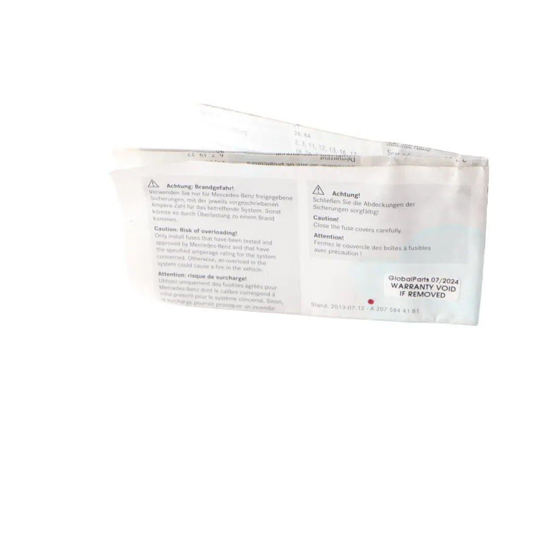 Mercedes C207 Scatola fusibili Raggruppamento fusibili Mappa Scheda - SKU A2075844181 - Numero di parte A2075844181