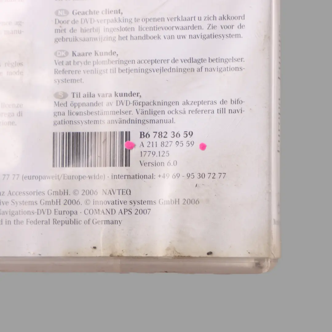 Mercedes Navigation CD Road Map Europe APS 2007 - SKU A2118279559 - Part number A2118279559