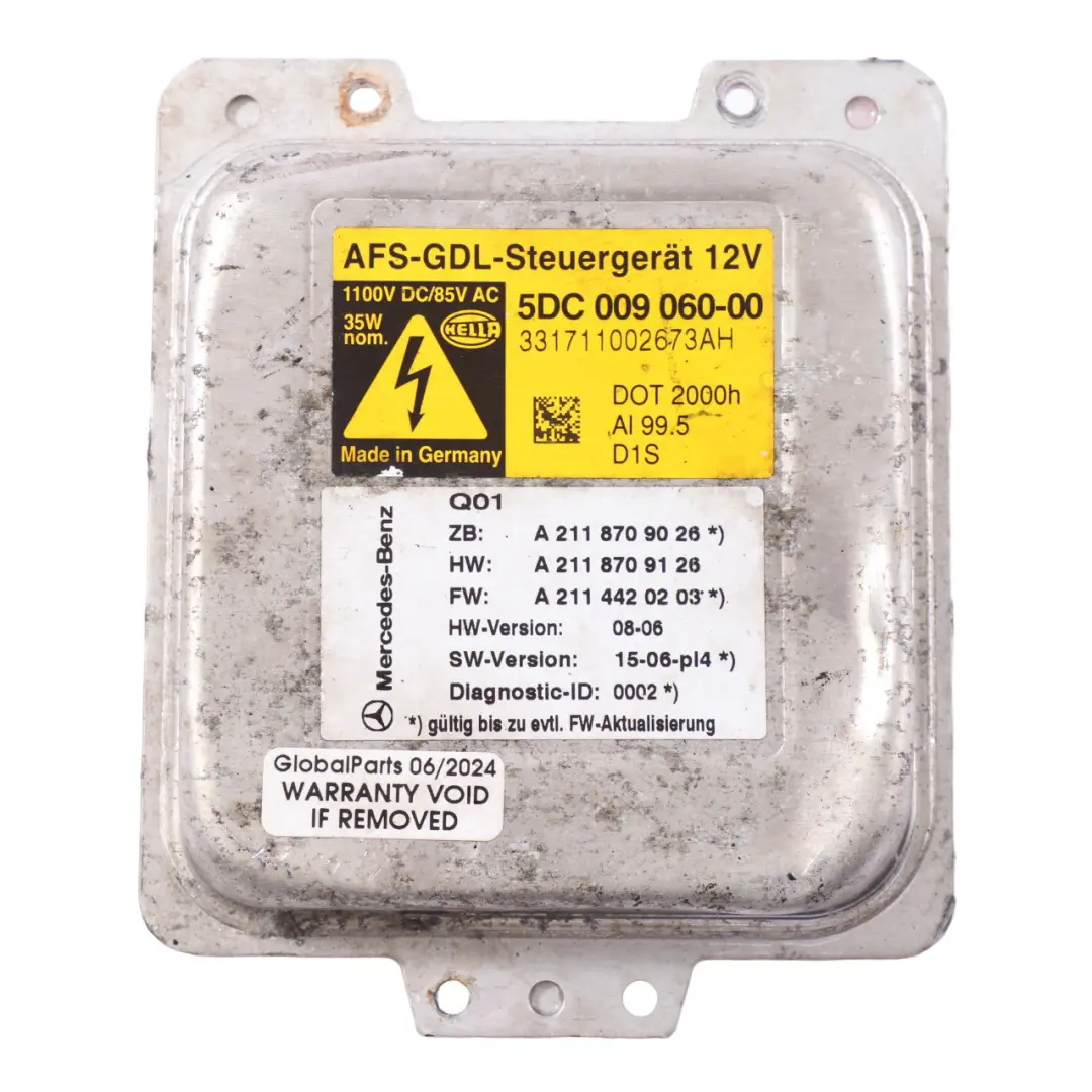 Mercedes W211 Unità di controllo Xenon Modulo reattore fari Hella 5DC009060-00 - SKU A2118709026-1 - Numero di parte A2118709026