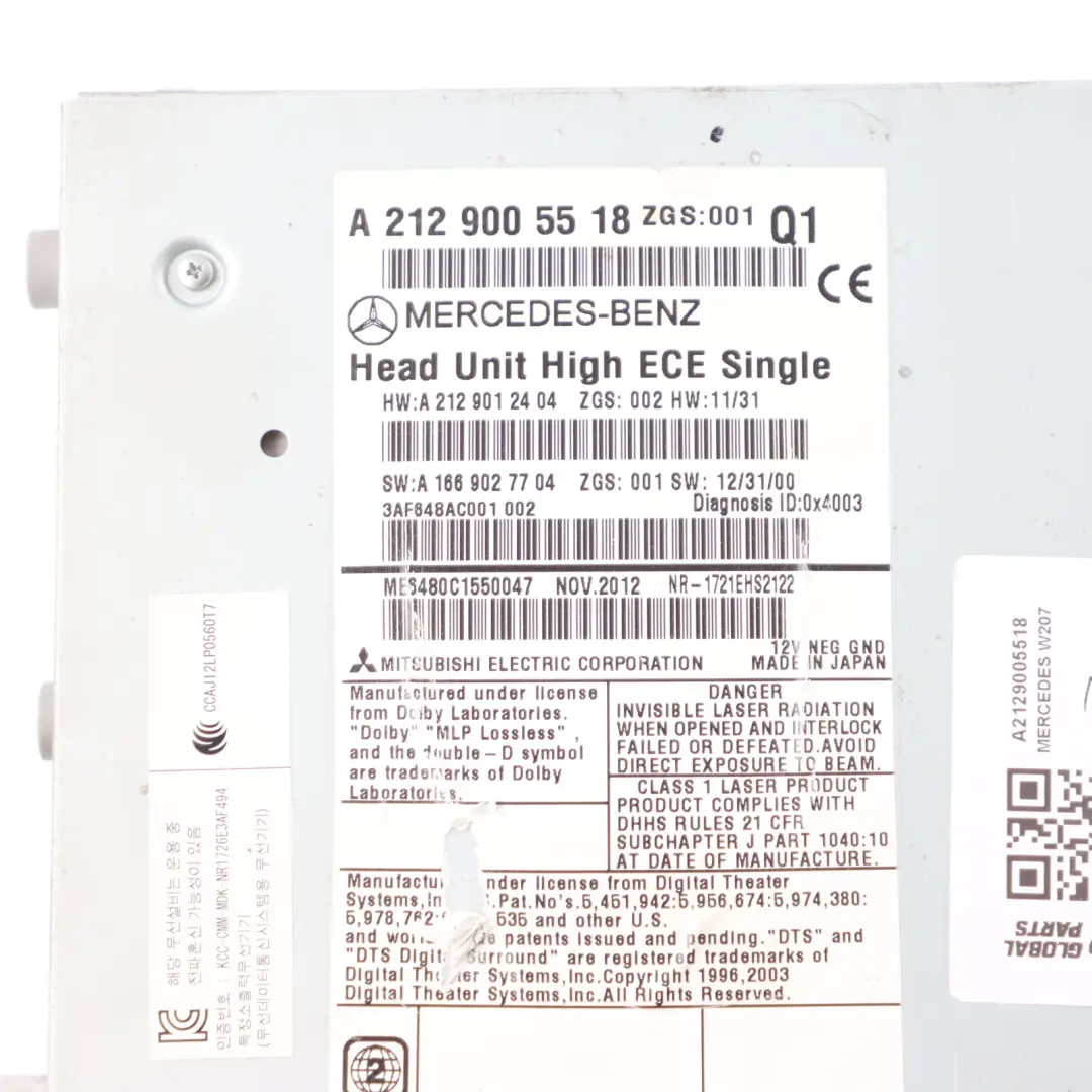 Mercedes C207 Audio DVD CD Head Unit Radio Media Player Navigation - SKU A2129005518 - Part number A2129005518