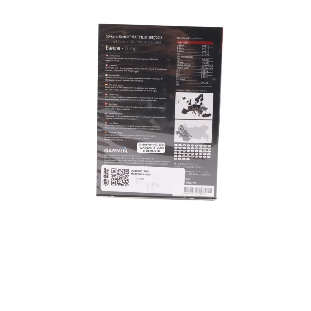 Card Mercedes W205 Garmin Map Pilot Navigation Europe 2017/2018 to SD with Part number A2189061903 SD Card Mercedes W205 Garmin Map Pilot Navigation Europe 2017/2018 - SKU A2189061903-1 - Part number A2189061903