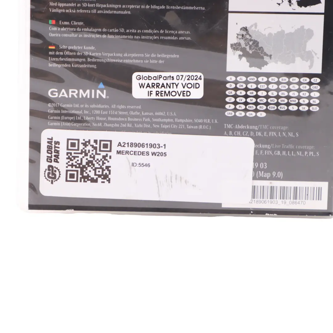 Card Mercedes W205 Garmin Map Pilot Navigation Europe 2017/2018 to SD with Part number A2189061903 SD Card Mercedes W205 Garmin Map Pilot Navigation Europe 2017/2018 - SKU A2189061903-1 - Part number A2189061903