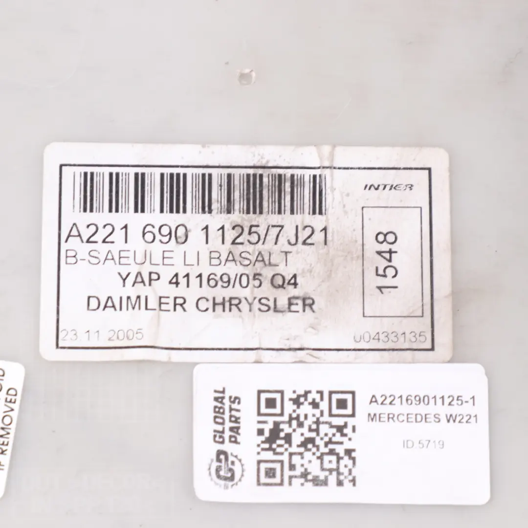 Tapa panel embellecedor pilar B inferior izquierdo para Mercedes W221 con número de pieza A2216901125 Mercedes W221 Tapa panel embellecedor pilar B inferior izquierdo - SKU A2216901125-1 - Número de pieza A2216901125