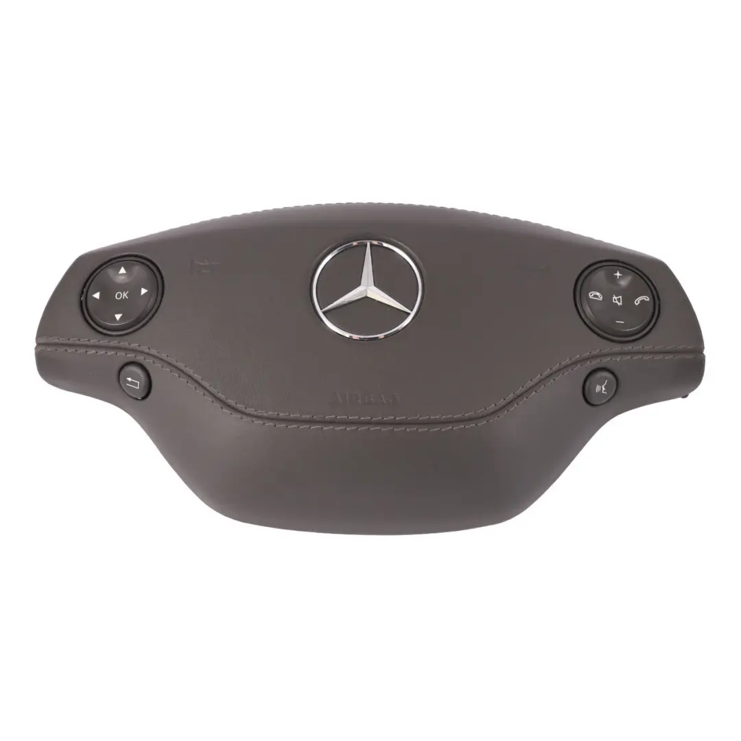 Mercedes W221 S500 Steering Wheel Air Module Buttons Leather Dark Basalt Grey - SKU A2218600502-2 - Part number A2218600502