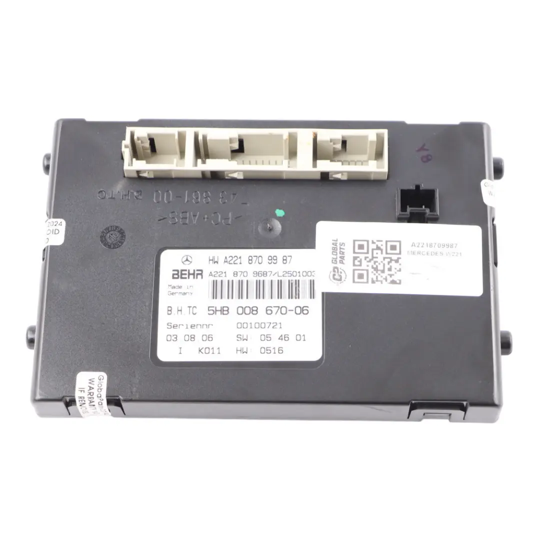 Conditioning Climate Heater Control Unit Module Mercedes W221 Air - SKU A2218709987 - Part number A2218709987